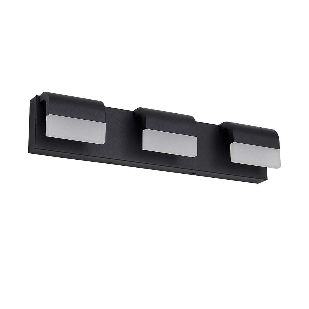 Modern Bathroom Vanity Light — Black Iron, White Acrylic, Integrated LED 6000K, 3- to 6-Light