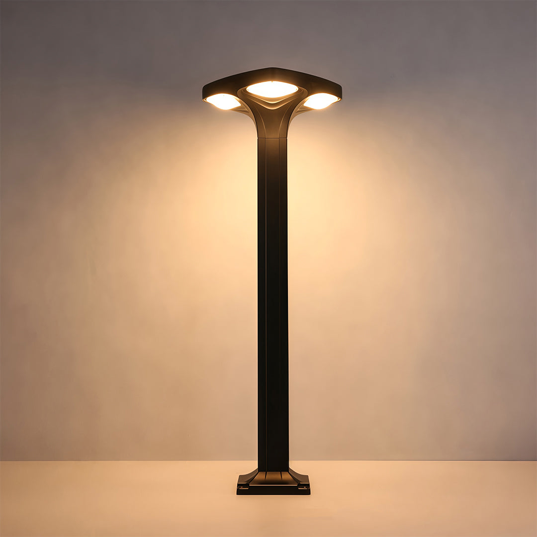 Outdoor Bollard Light — Black Aluminum, LED, Solar / Hardwired, IP65, 4 Heights, 3000K / 6000K