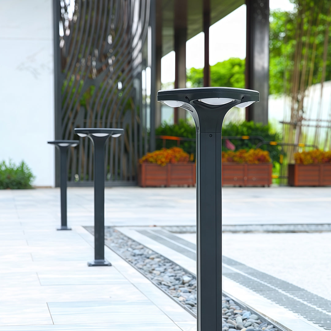 Outdoor Bollard Light — Black Aluminum, LED, Solar / Hardwired, IP65, 4 Heights, 3000K / 6000K