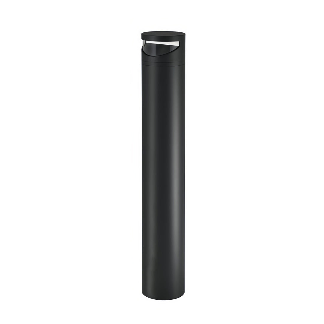 Cylindrical Outdoor Bollard Pathway Light — Black Metal, Clear Glass, LED, 10W / 20W Dual-Head, IP65, 3000K Warm White