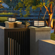 Modern Gate Pillar Light — Black Stainless Steel, Marble-Effect Shade, Solar or Hardwired, IP54, E27, 4 Sizes