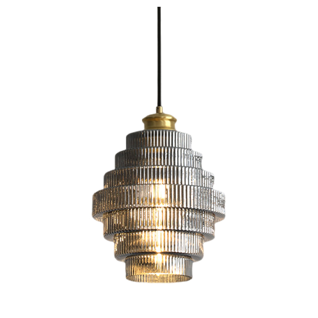 Mid-Century Honeycomb Mini Pendant — Cognac Iron and Clear Glass, E27, 1-Light, Adjustable Height