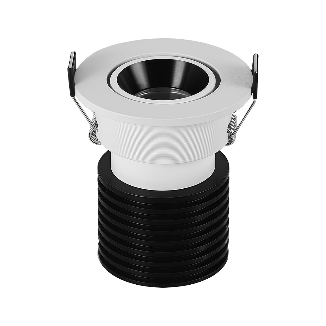Deep-Bowl Recessed Spotlight — Aluminum, 8W LED, 15° Beam, 30° Adjustable, 3000K, Black / White