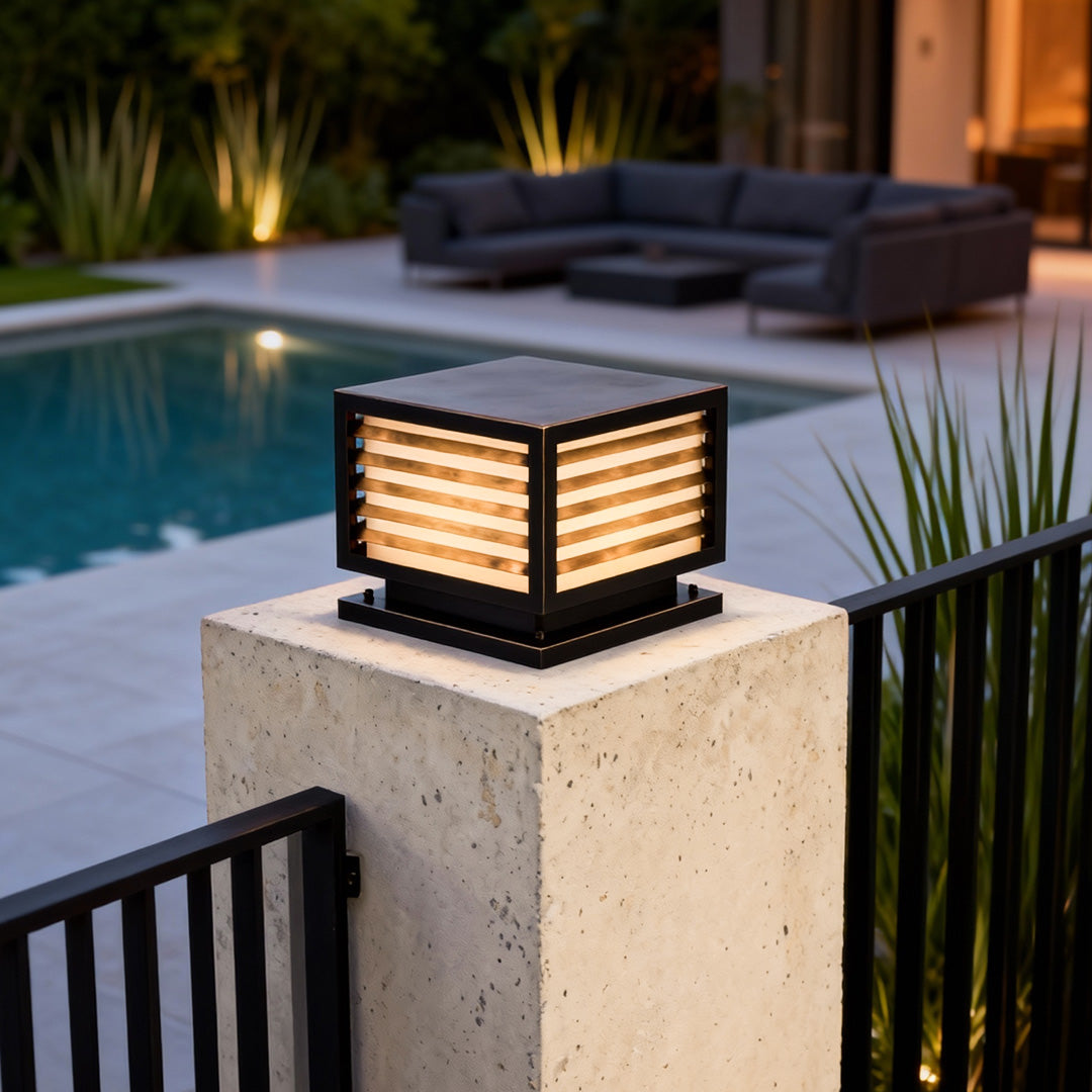 Modern Minimalist Outdoor Pillar Light — Copper and Marble, E27, IP55, Hardwired