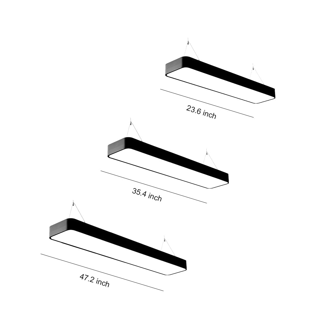 Modern Linear Rectangular Chandelier — Black Aluminum, White Acrylic, Integrated LED, Adjustable Chain