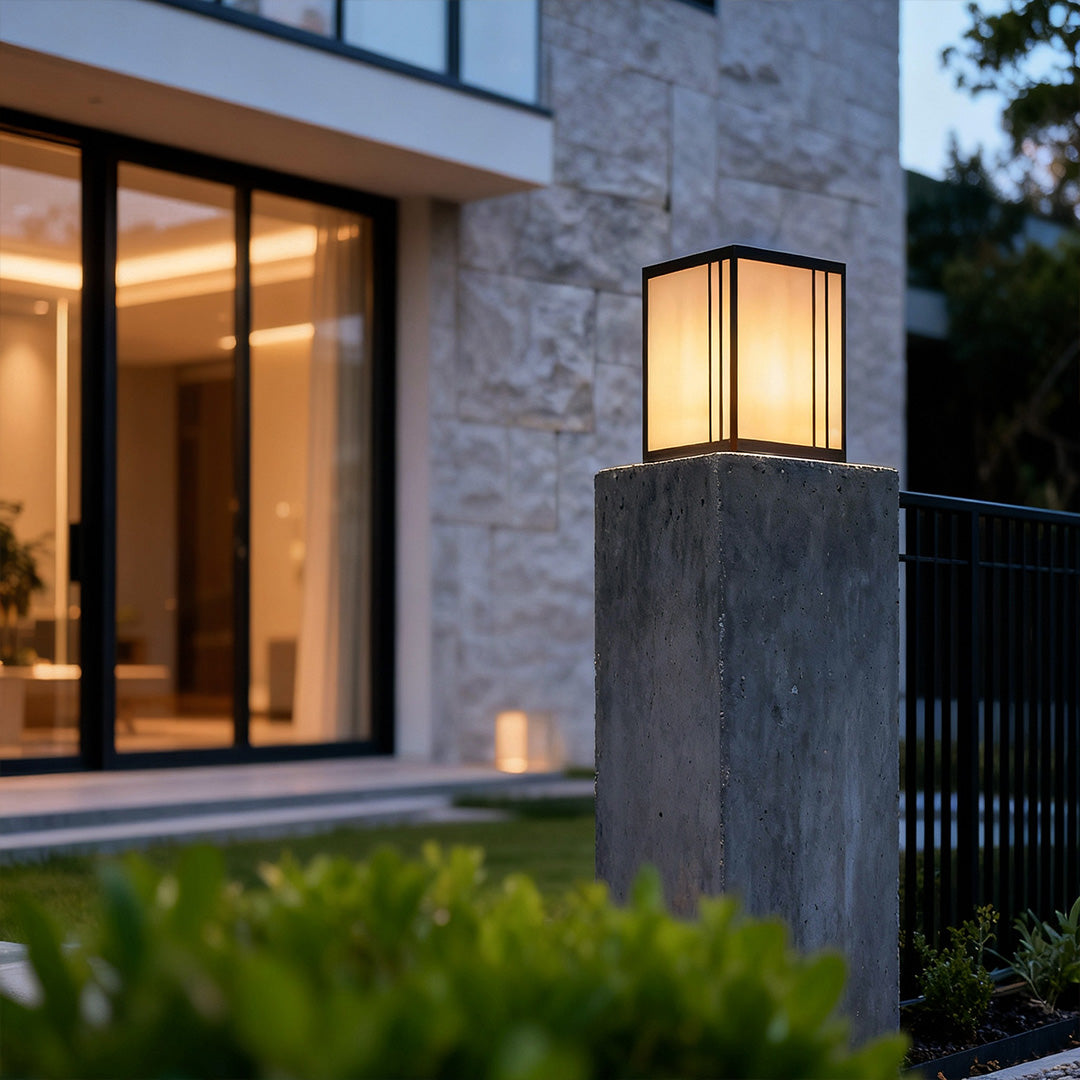 Faux Marble Outdoor Pillar Light — Solid Copper, 5W LED, IP55, 23.6", Warm White 3000K