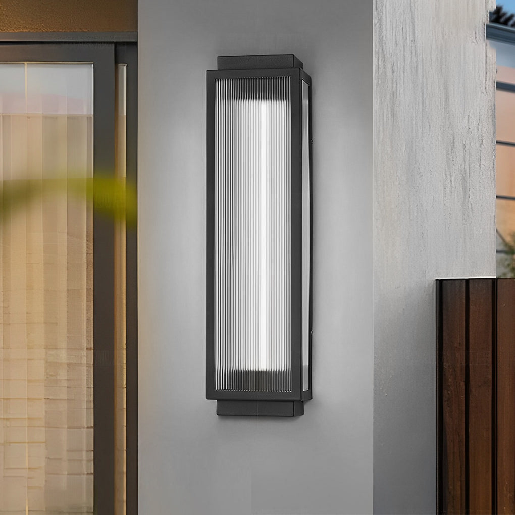Modern Rectangular Outdoor Wall Sconce — Reeded Glass, Stainless Steel, LED, IP55, 4 Sizes
