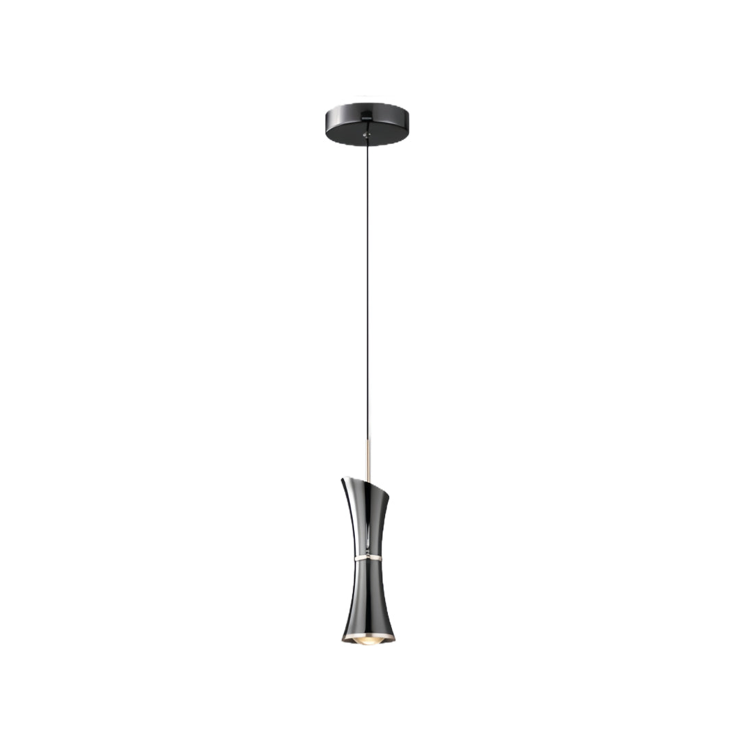 Hourglass Mini Pendant — Pearl Black Aluminum, Acrylic K9 Crystal Lens, 7W, Three-Color Dimming, 1-Light