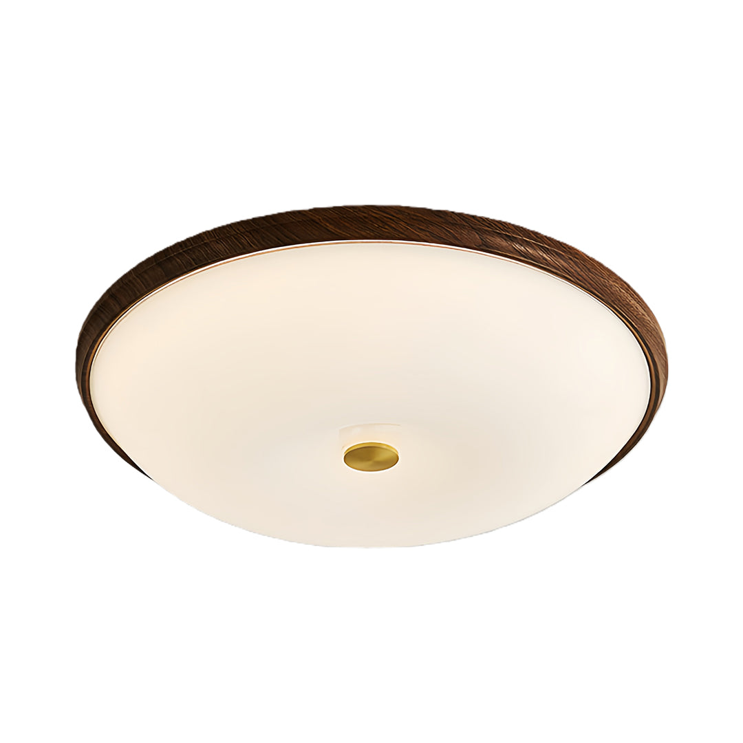 Art Deco Flush-Mount Ceiling Light — Walnut-Tone Iron, Transparent Glass, Full-Spectrum LED, 3-Step Dimming (3000K/4500K/6000K)