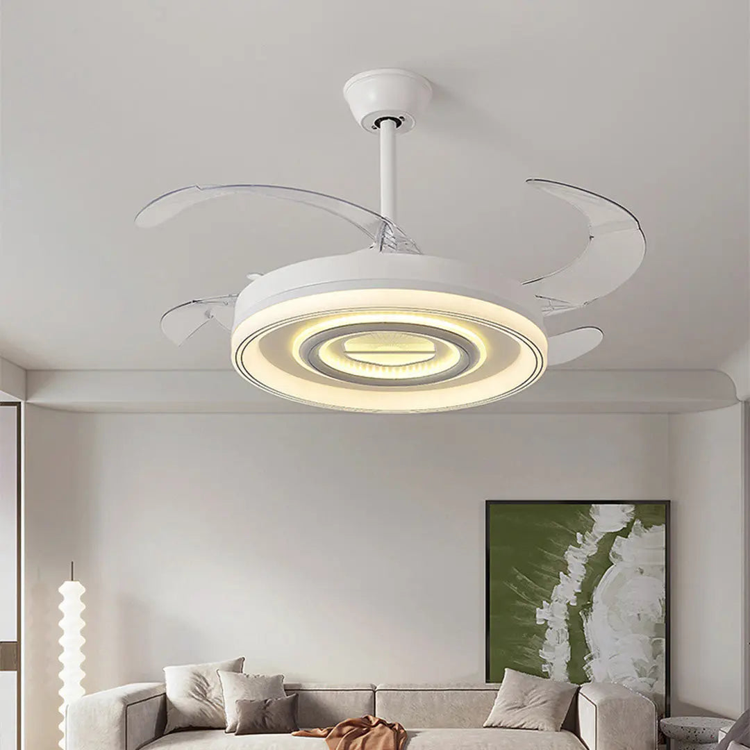 Nordic White Ceiling Fan with Light and Transparent Blades Luxe