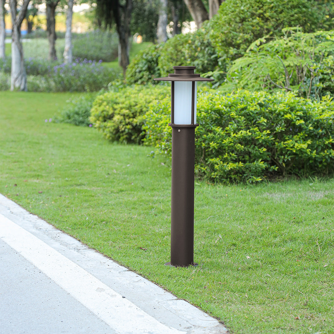Minimalist Dome Bollard Path Light — Die-Cast Aluminum, Brown, E27, IP54, 12.6" or 31.5" Height