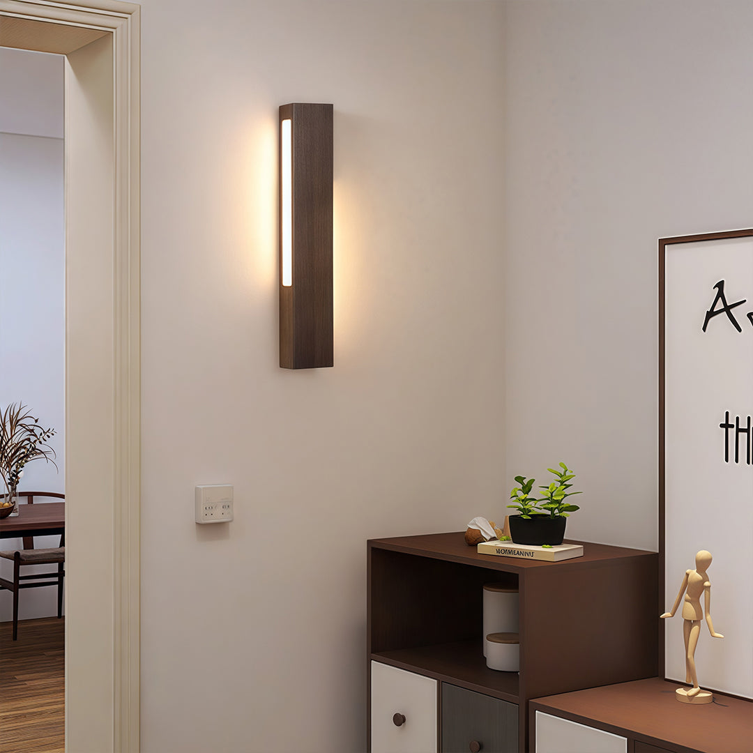 Japandi Diffused Wall Sconce — Aluminum and Rubberwood, 8W LED, 3-Step Dimming (3000K/4500K/6000K), Hardwired