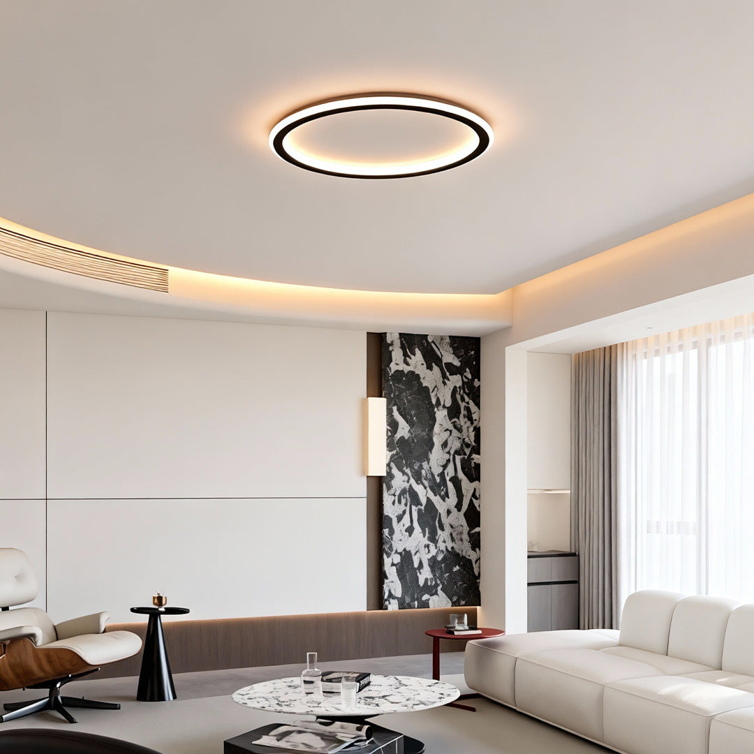 Circular LED Flush-Mount Ceiling Light — Metal and Acrylic, Three-Color Dimming, 15.75" Diameter