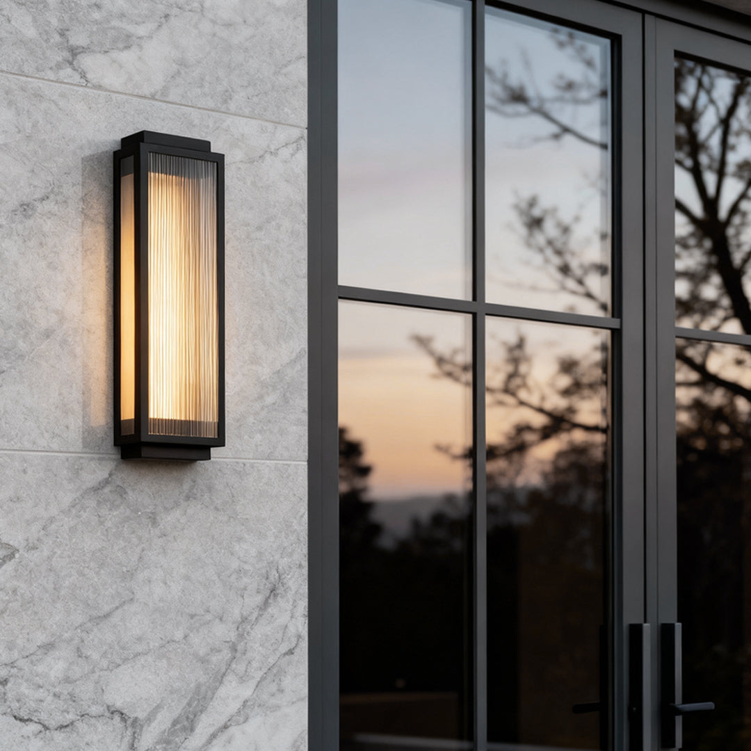 Modern Rectangular Outdoor Wall Sconce — Reeded Glass, Stainless Steel, LED, IP55, 4 Sizes