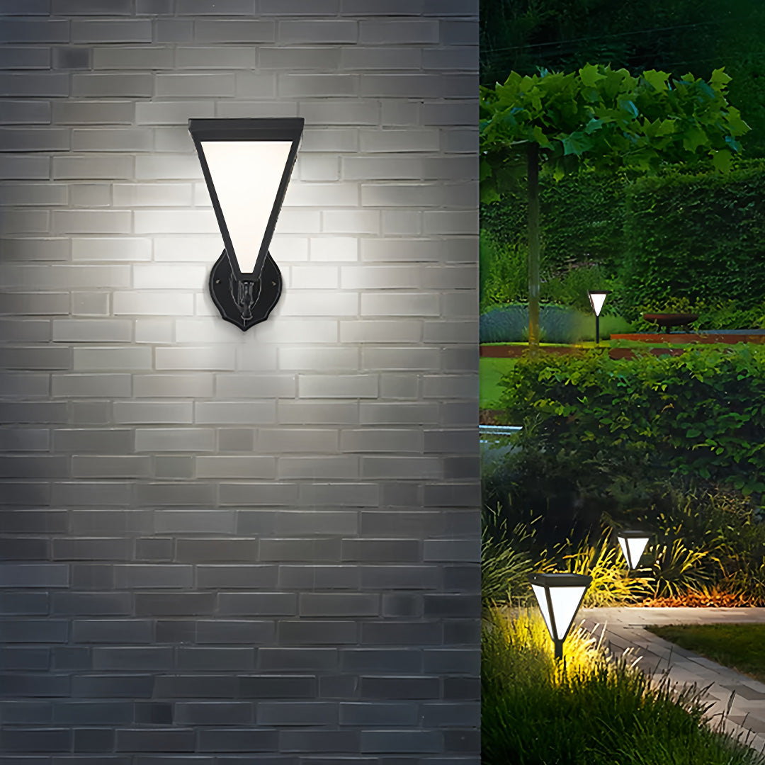 Minimalist Solar Outdoor Wall Sconce — Iron, White Acrylic Shade, 5W LED, 2200mAh, IP65, Remote Control