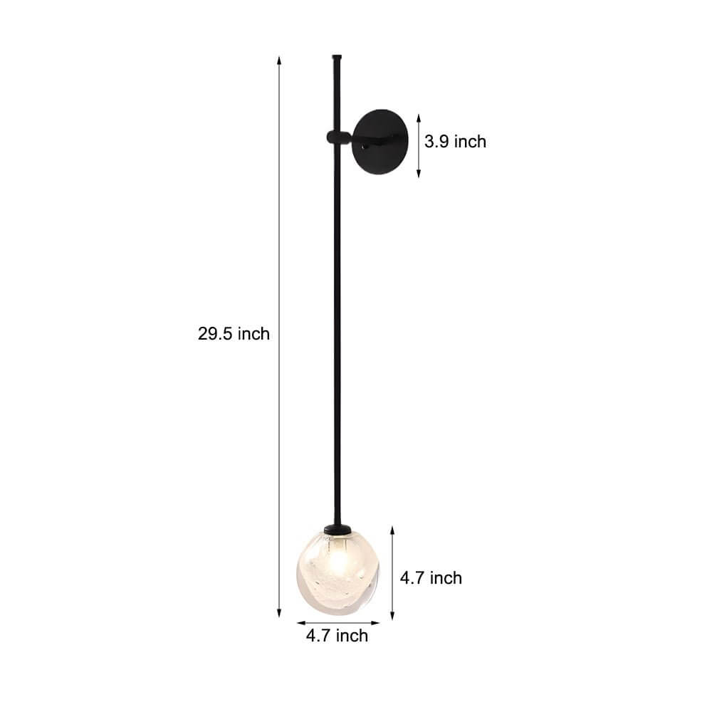 slim wall light with a single glass bubble globe