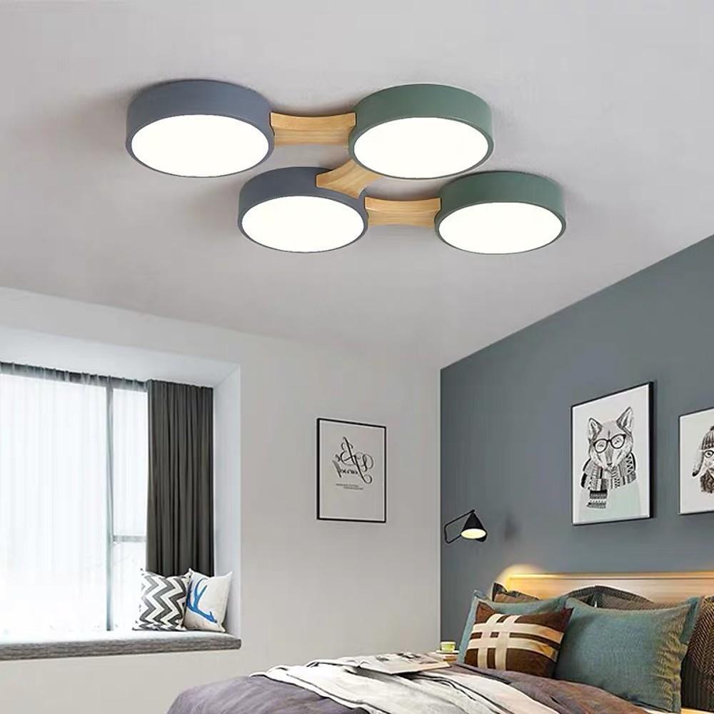 Circular Multi-Light LED Flush Mount — Wood/Bamboo and PVC, 3-Light / 4-Light / 5-Light, Dimmable 3000K–6000K, Remote Control