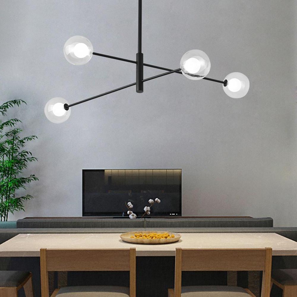 Modern Black Sputnik Chandelier with 4-Light Glass LED Linear Design for Ceiling Lighting