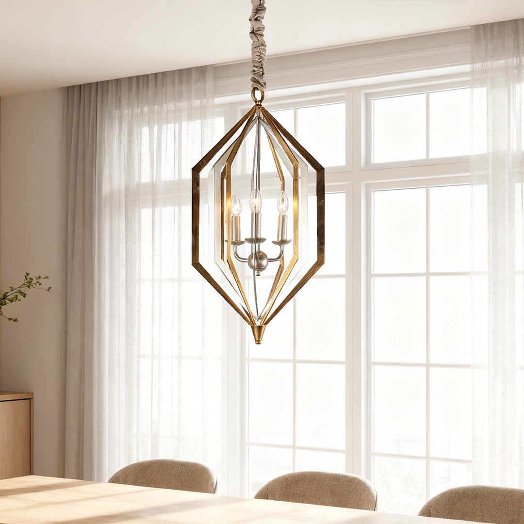 Rustic Open-Frame Pendant Light — Brown Metal, White Acrylic Shade, E12, Adjustable Chain