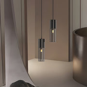 Cylinder Mini Pendant Light — Mirrored Iron and Smoke Gray Glass, 7W LED, 3-Step Dimming