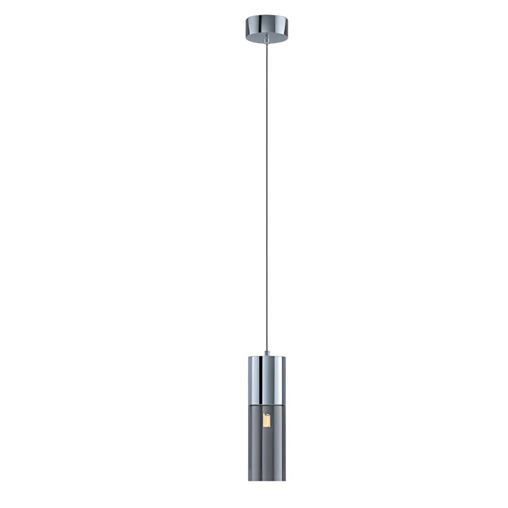 Cylinder Mini Pendant Light — Mirrored Iron and Smoke Gray Glass, 7W LED, 3-Step Dimming