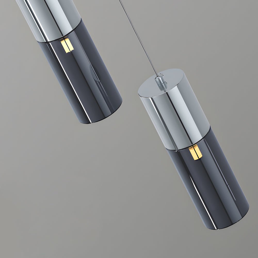 Cylinder Mini Pendant Light — Mirrored Iron and Smoke Gray Glass, 7W LED, 3-Step Dimming