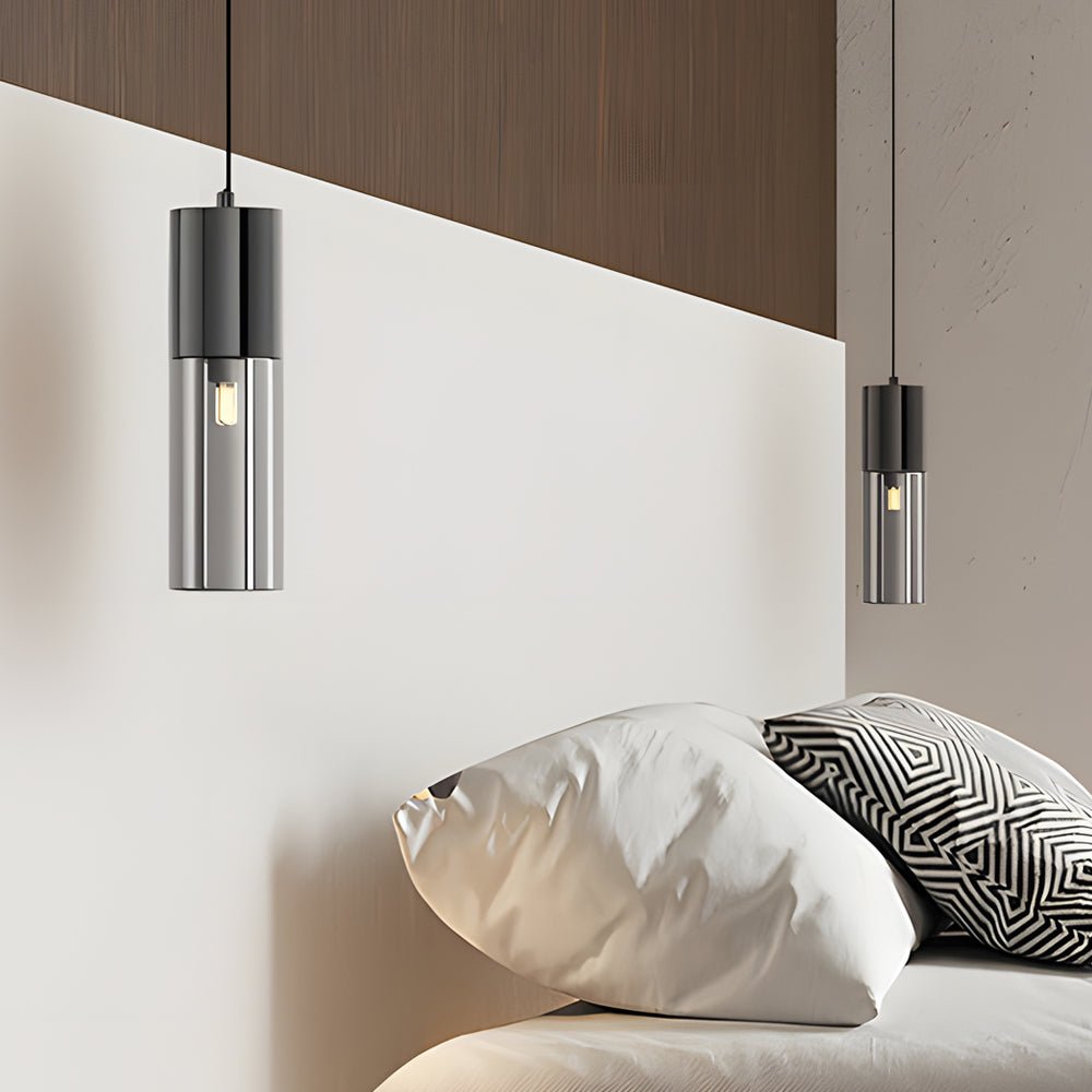 Cylinder Mini Pendant Light — Mirrored Iron and Smoke Gray Glass, 7W LED, 3-Step Dimming