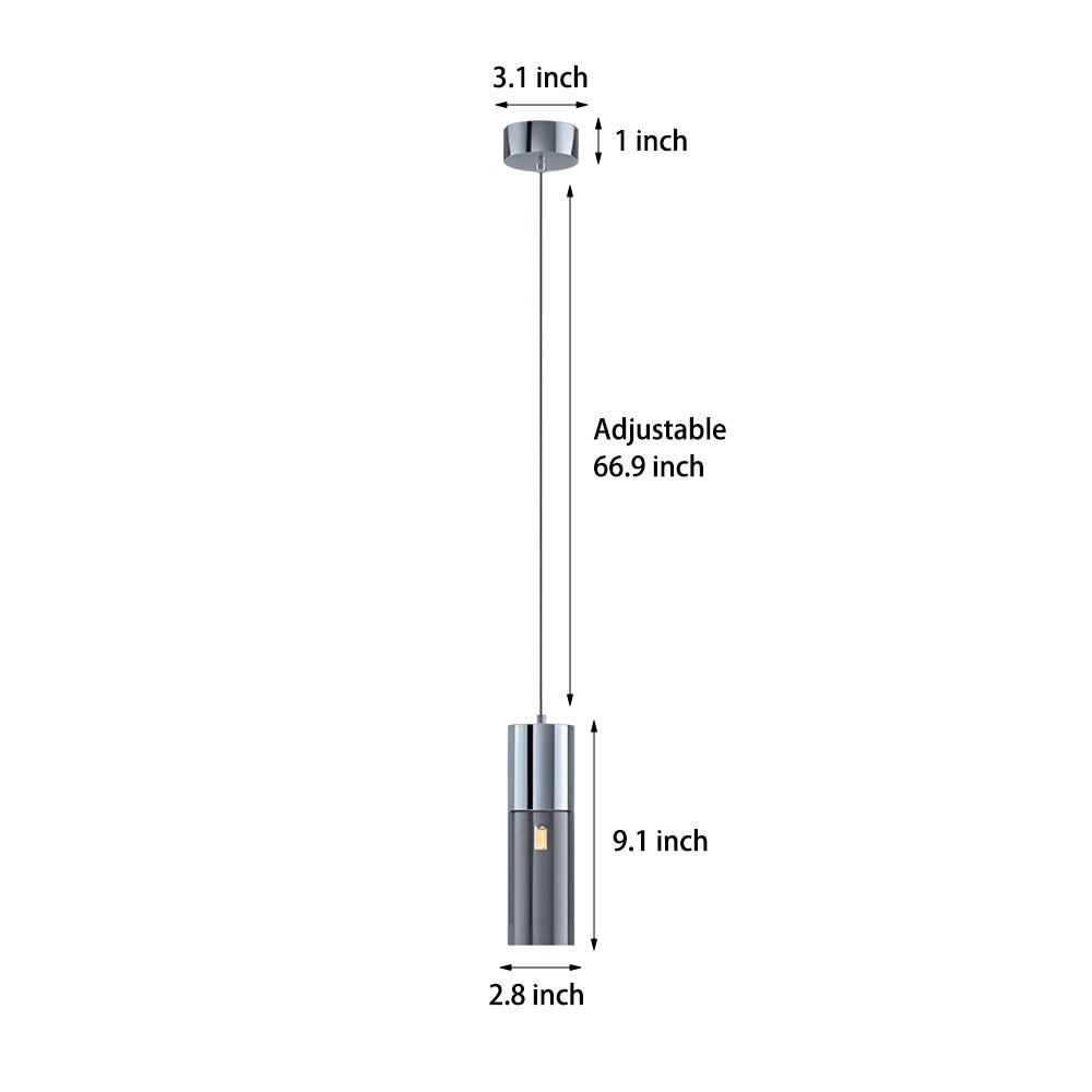 Cylinder Mini Pendant Light — Mirrored Iron and Smoke Gray Glass, 7W LED, 3-Step Dimming