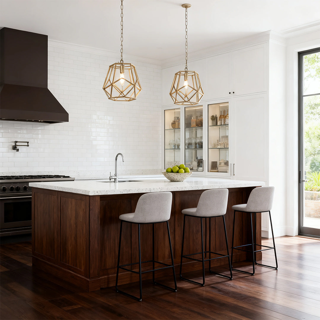 Geometric Pendant Light — Gold Metal, 1-Light, E12, 1.8m Adjustable Chain