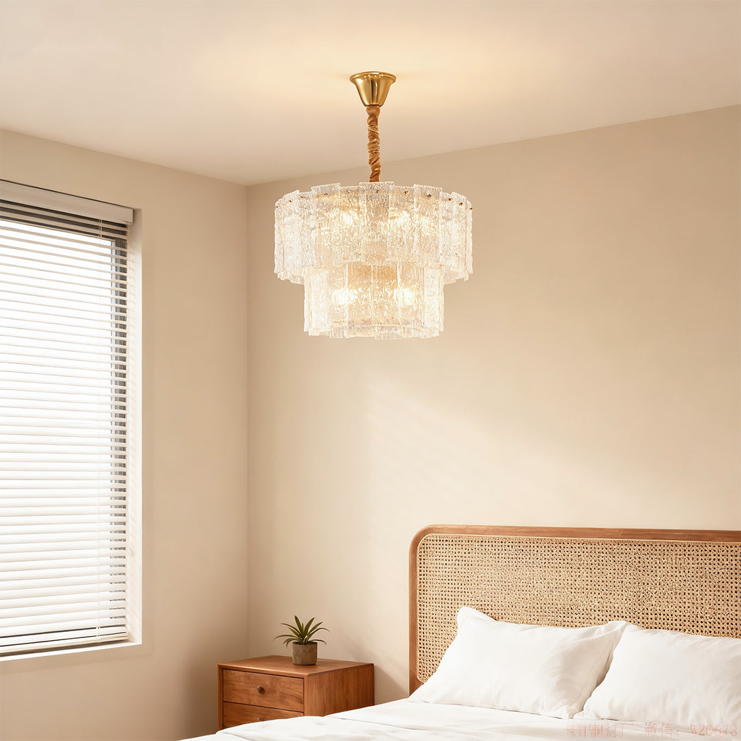 Modern Small Chandelier — Solid Copper, Transparent Glass Shade, 23.6" Diameter, E14, Hardwired