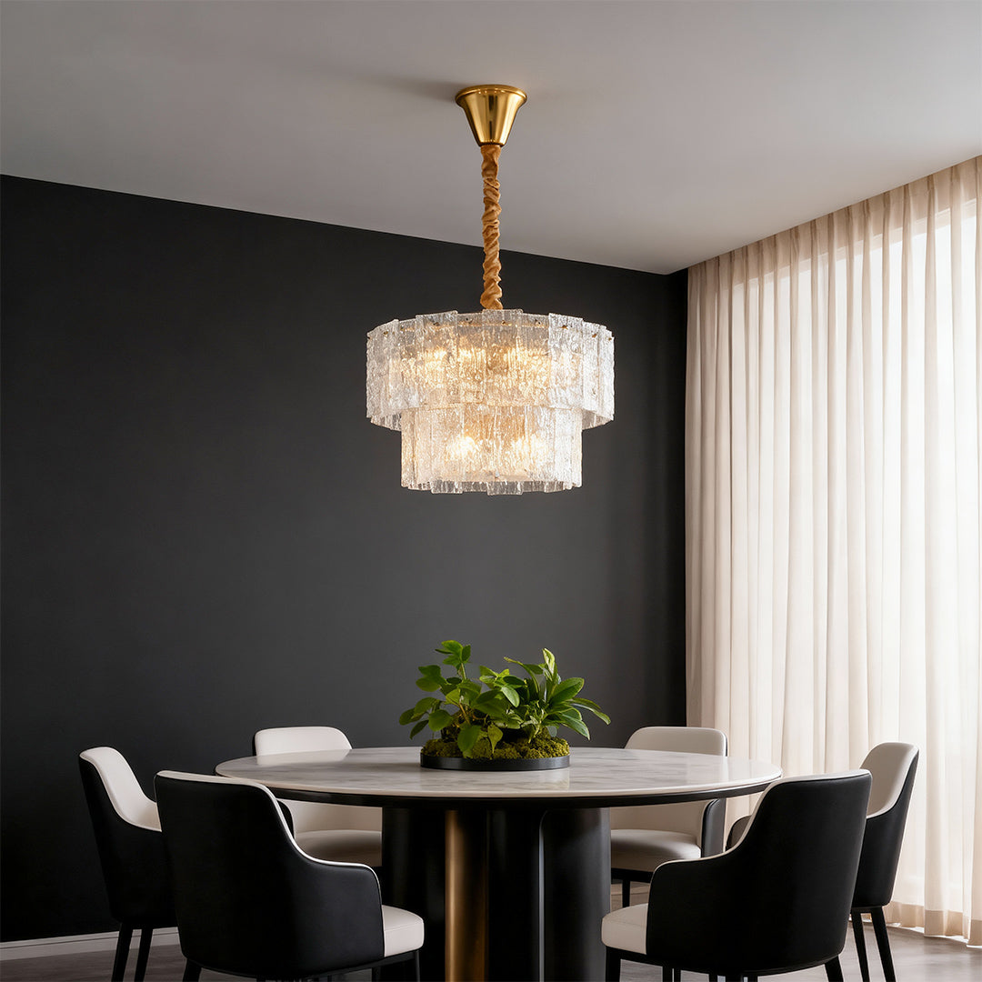Modern Small Chandelier — Solid Copper, Transparent Glass Shade, 23.6" Diameter, E14, Hardwired