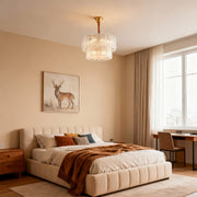 Modern Small Chandelier — Solid Copper, Transparent Glass Shade, 23.6" Diameter, E14, Hardwired