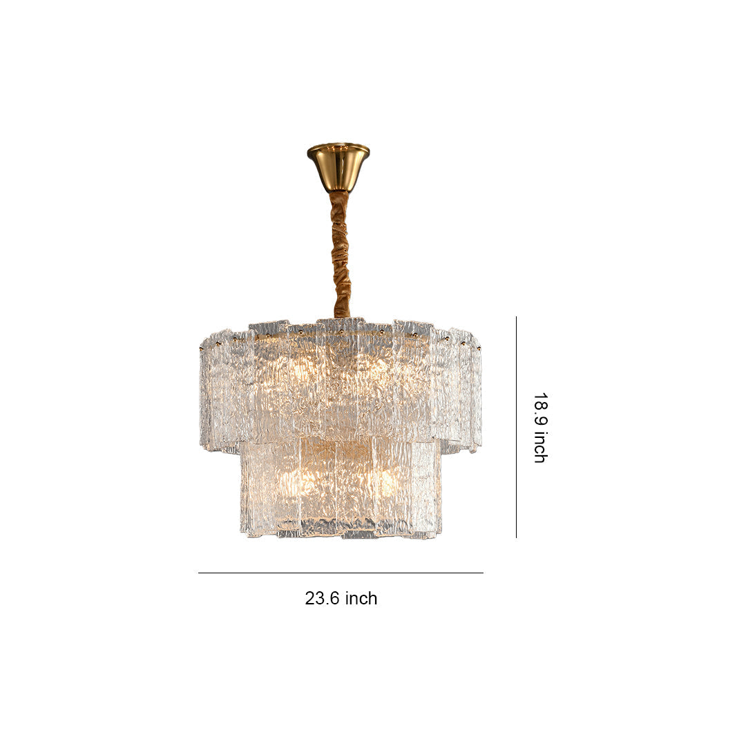 Modern Small Chandelier — Solid Copper, Transparent Glass Shade, 23.6" Diameter, E14, Hardwired