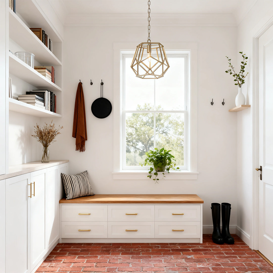 Geometric Pendant Light — Gold Metal, 1-Light, E12, 1.8m Adjustable Chain