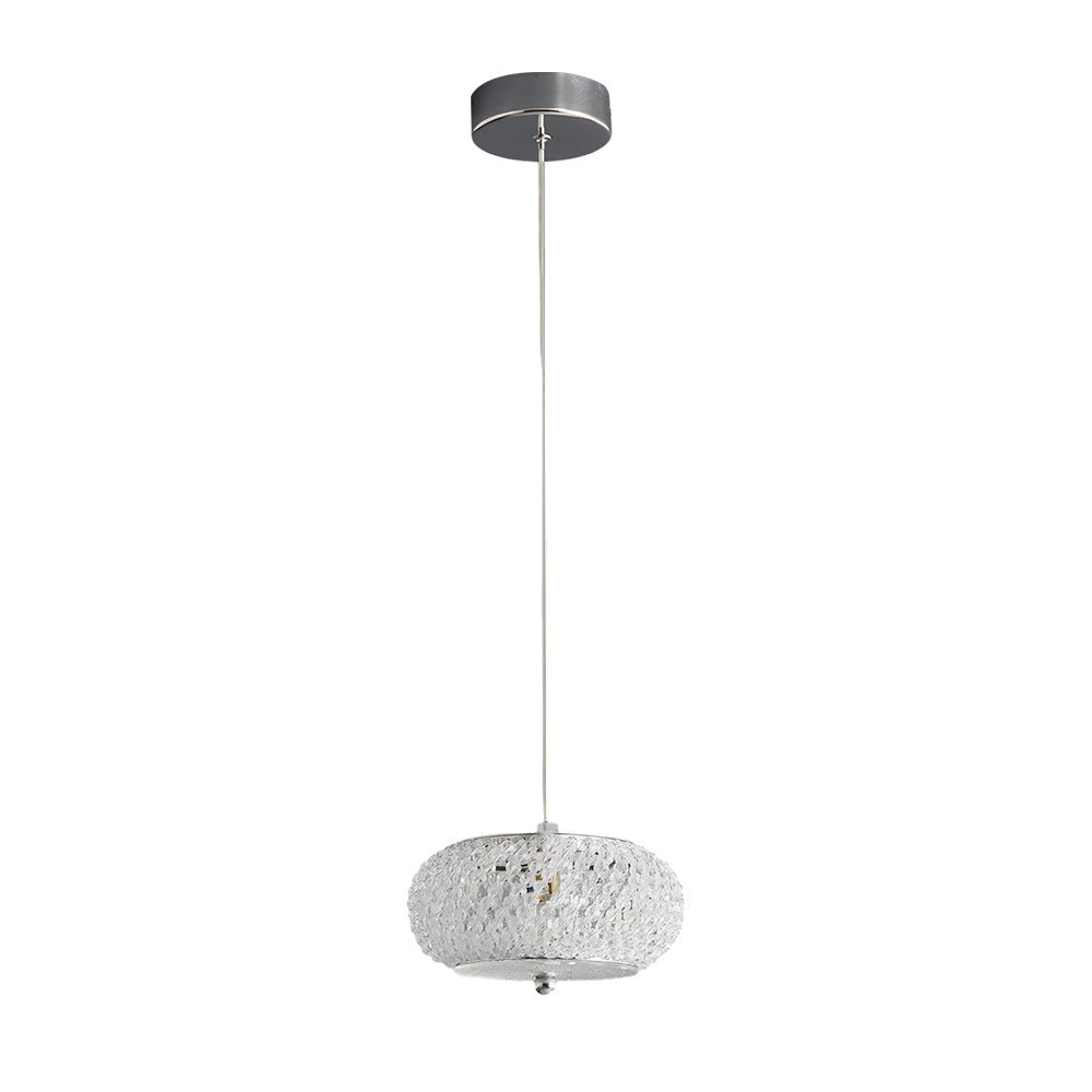 Round Drum Crystal Mini Pendant — Chrome Iron, 3-Step Dimming, 3000K/4500K/6000K, 7.1" Diameter
