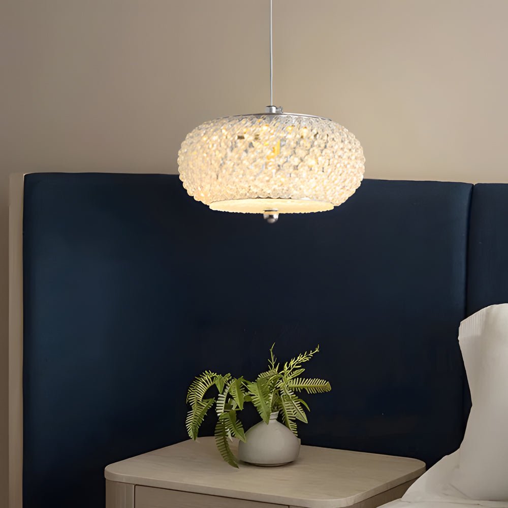 Round Drum Crystal Mini Pendant — Chrome Iron, 3-Step Dimming, 3000K/4500K/6000K, 7.1" Diameter