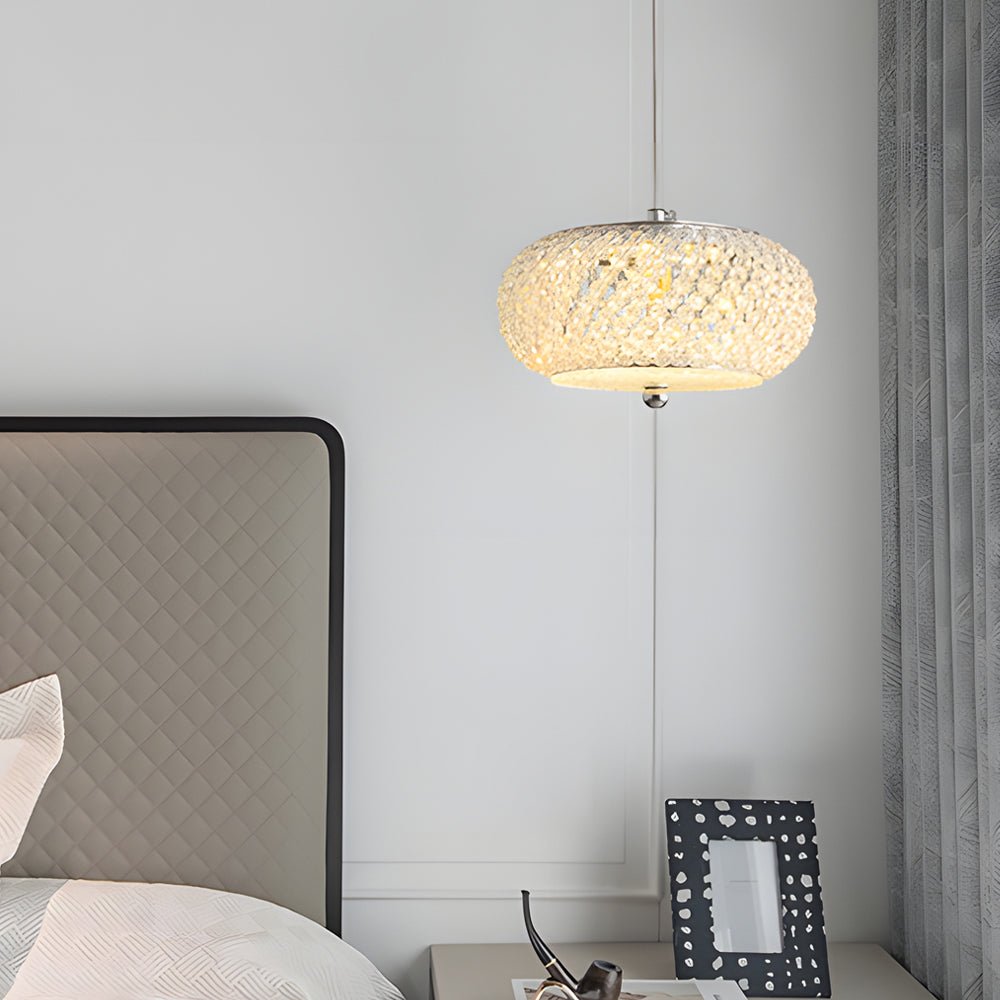 Round Drum Crystal Mini Pendant — Chrome Iron, 3-Step Dimming, 3000K/4500K/6000K, 7.1" Diameter