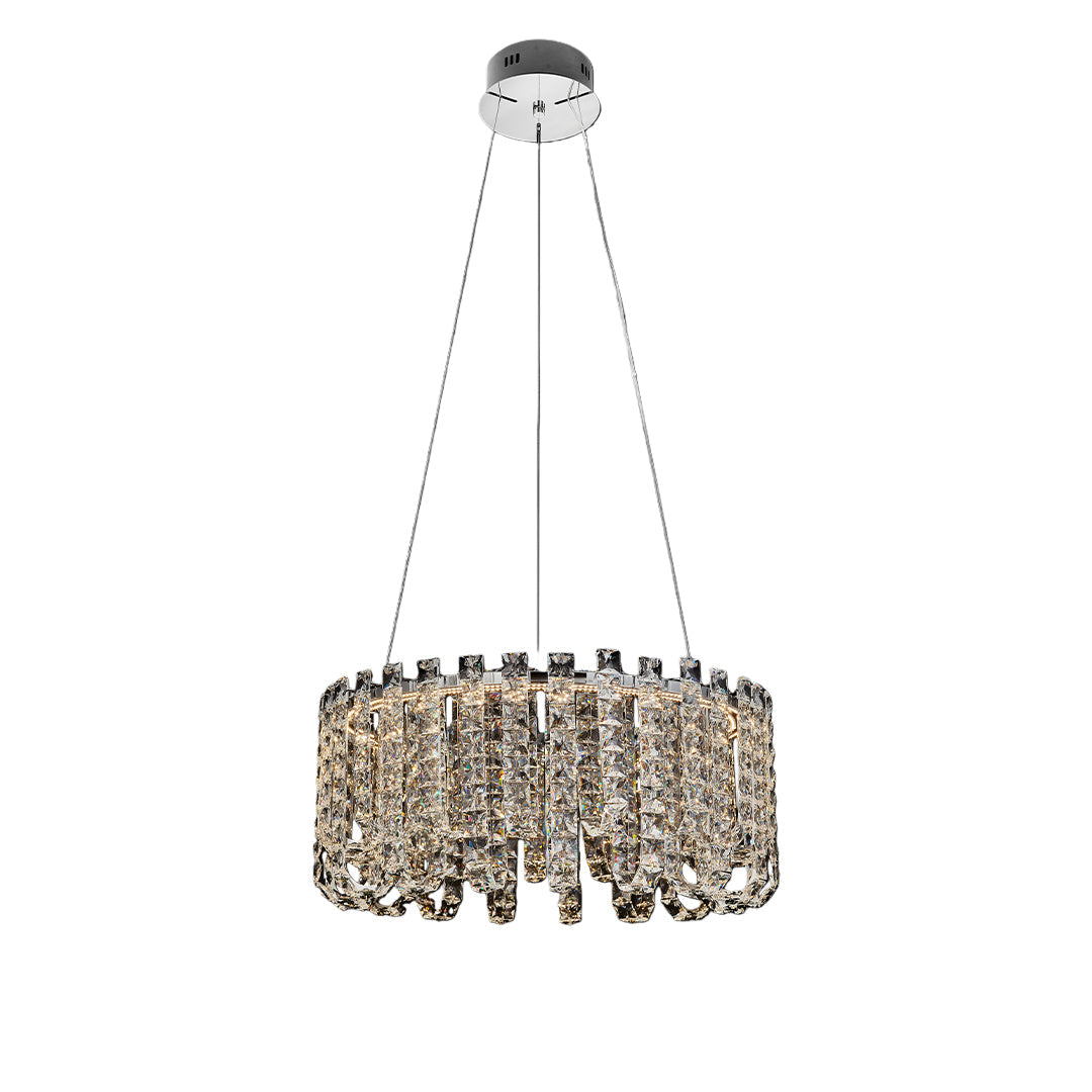Modern Minimalist Crystal Chandelier — Chrome Stainless Steel, Three-Color Dimming, Adjustable Height, 5 Sizes