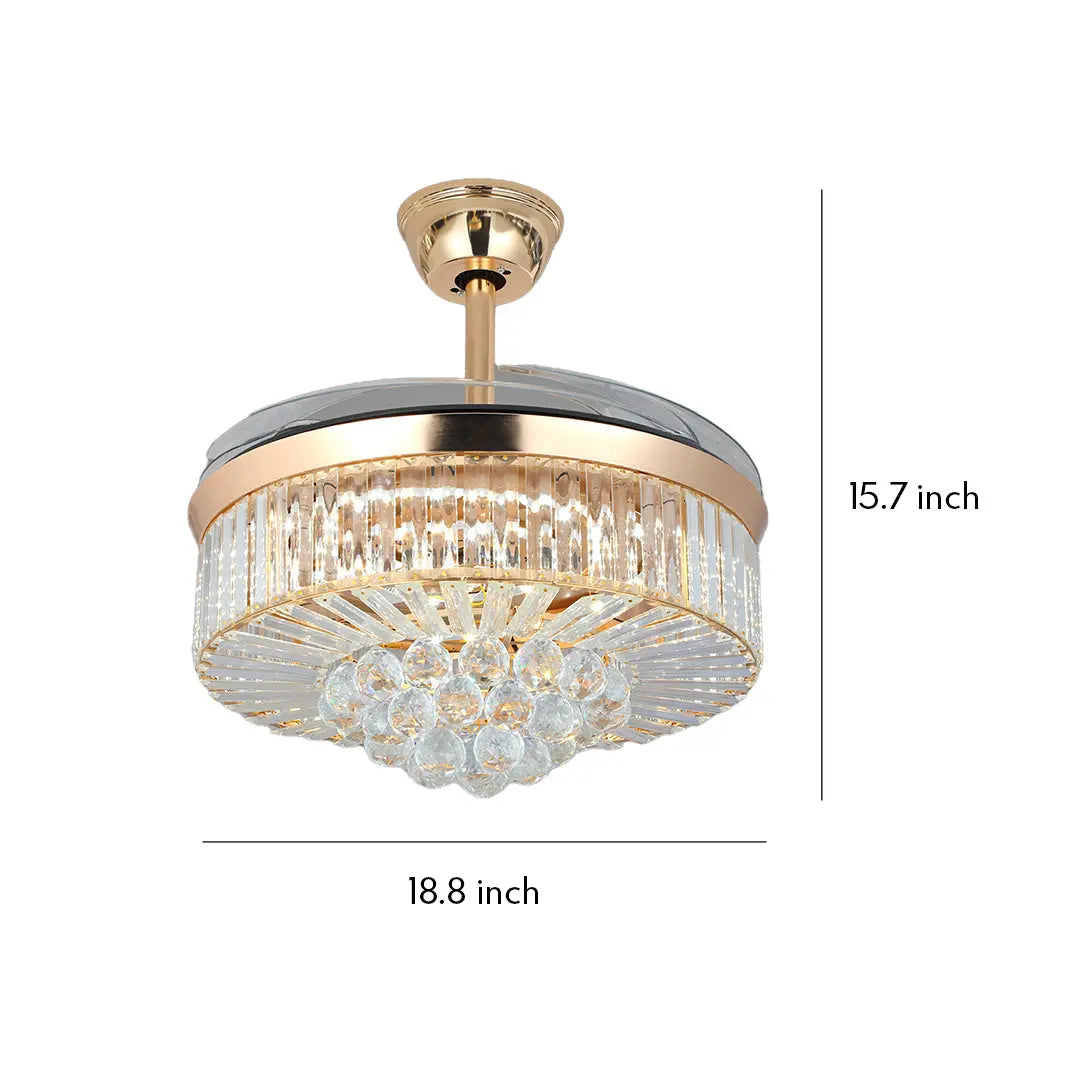 Luxury European-Style Crystal Ceiling Fan with Lights in Gold Iron Luxe