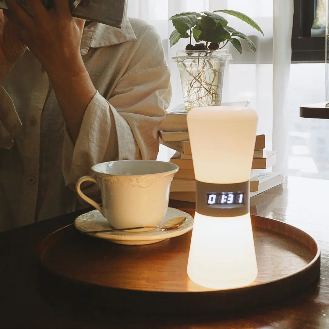 Small White Ambient Hourglass Lamp with Countdown Gravity Sensor Luxe