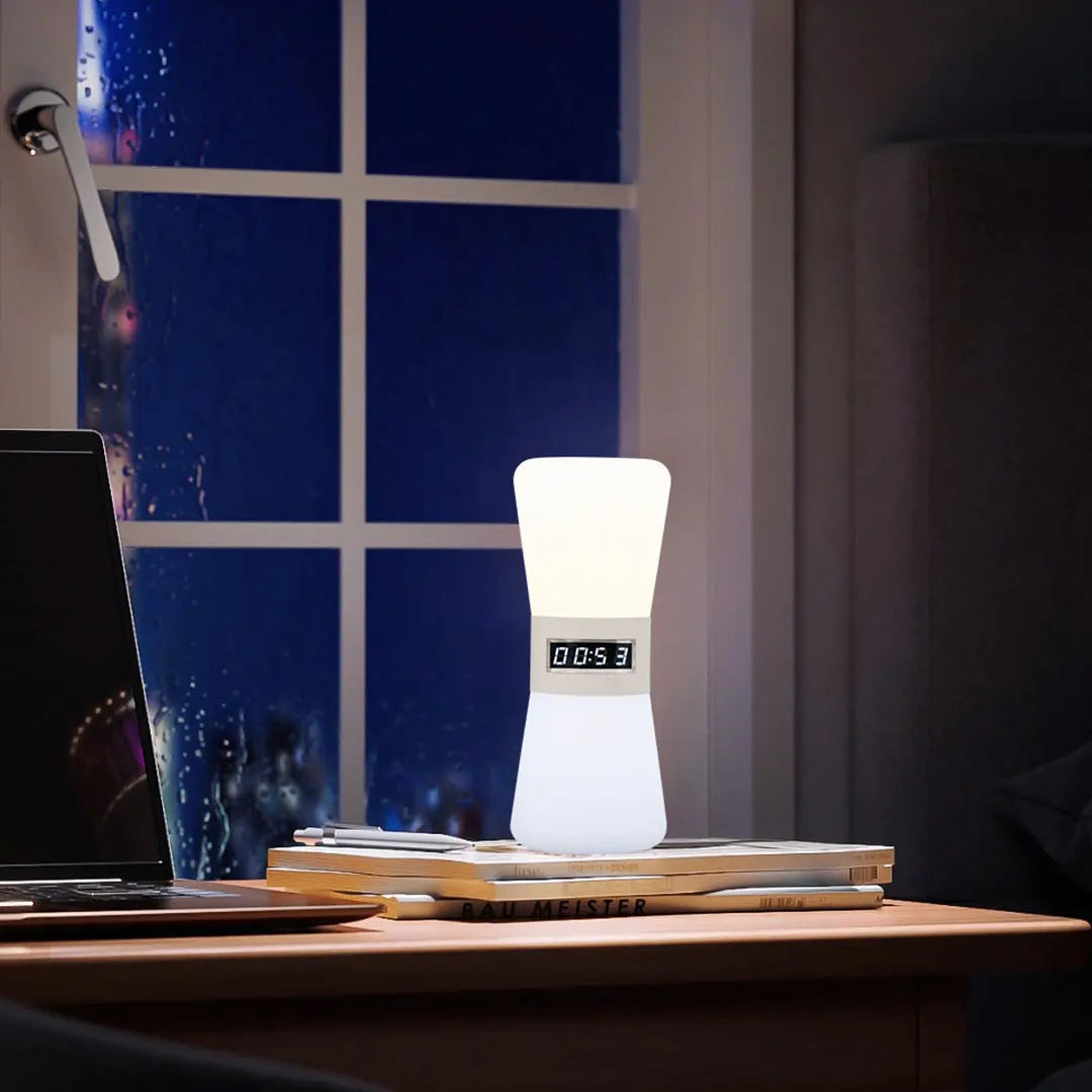 Small White Ambient Hourglass Lamp with Countdown Gravity Sensor Luxe
