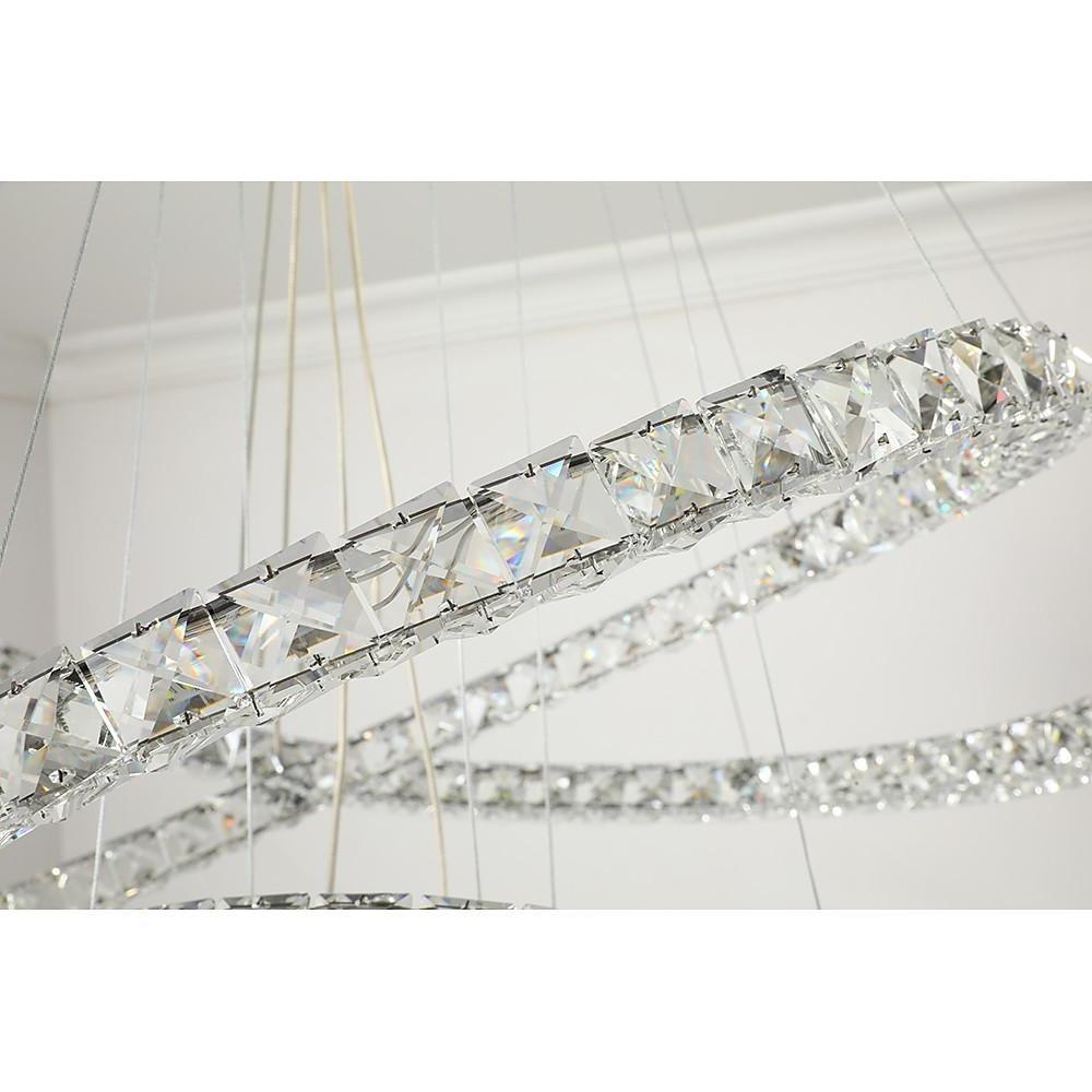 Tiered Crystal Ring Chandelier — Metal & Crystal, LED 3000K, 3-Ring or 4-Ring, 39" Adjustable Cord