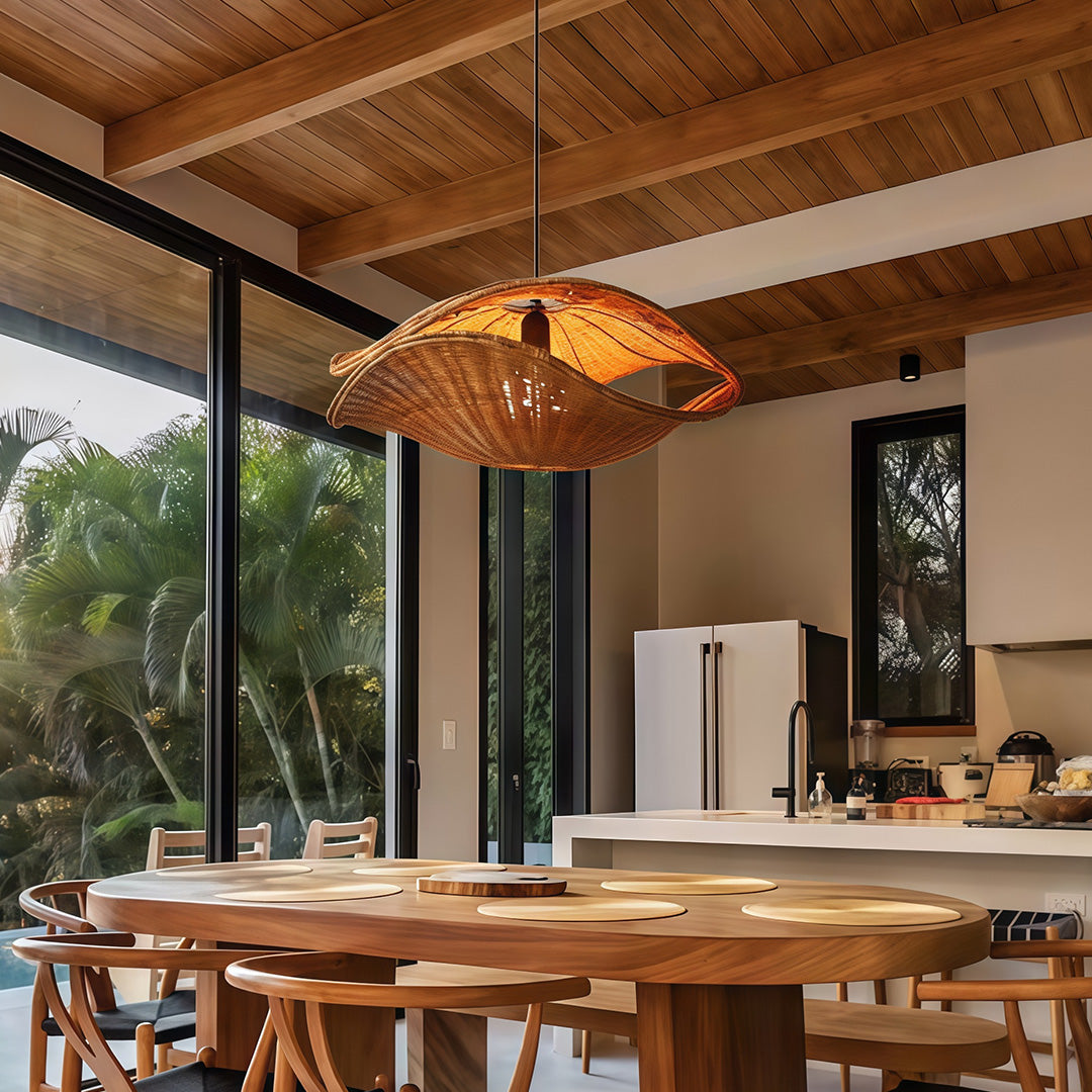 Wabi-Sabi Rattan Pendant Light — Hand-Woven, Iron Frame, 59.1" Adjustable Chain