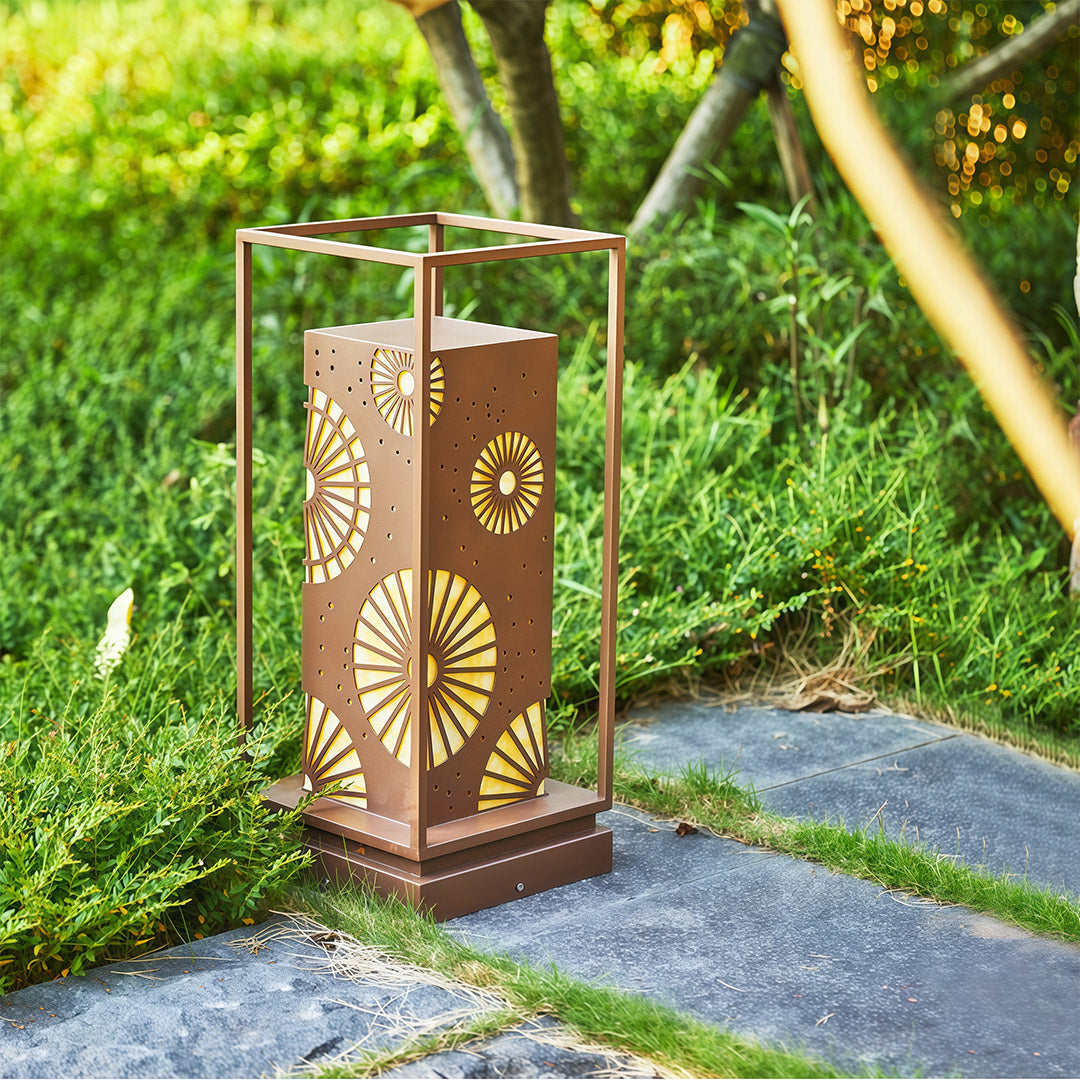 LED Bollard Light — Stainless Steel with Faux Marble Shade, Three-Color Dimming, IP54, 21.7"