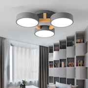 Triple Circular Flush-Mount Ceiling Light — Metal and Wood, 3-Light, 36W LED, 3-Step Dimming, 21"