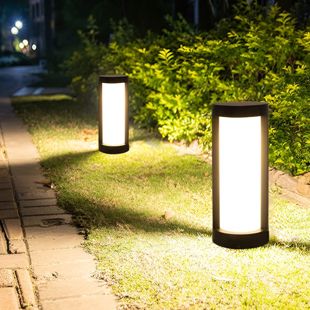 solar and wired outdoor lighting solutions black cylindrical led pathway bollard lights