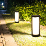 solar and wired outdoor lighting solutions black cylindrical led pathway bollard lights