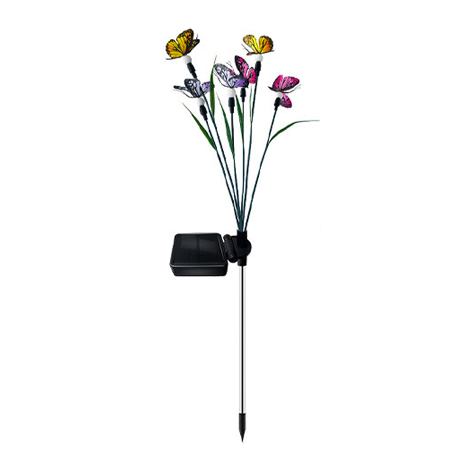 Six-Head Butterfly Solar Garden Stake Light — Fabric Butterflies, LED Warm White, Dusk-to-Dawn, IP65 Weatherproof