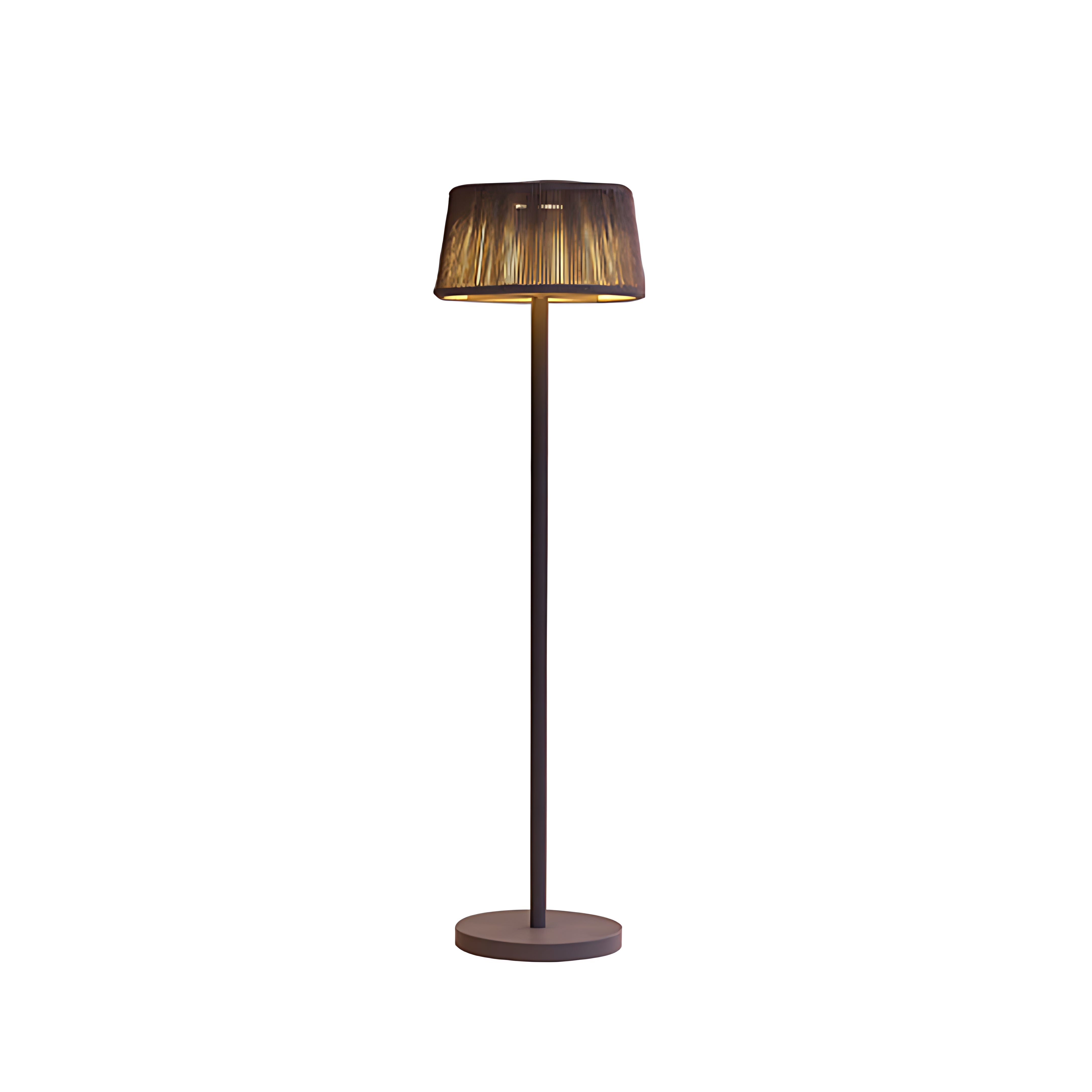 Mid-Century Modern Outdoor Floor Lamp — Stainless Steel, Hand-Woven Shade, LED 3000K, IP65, Solar / Hardwired