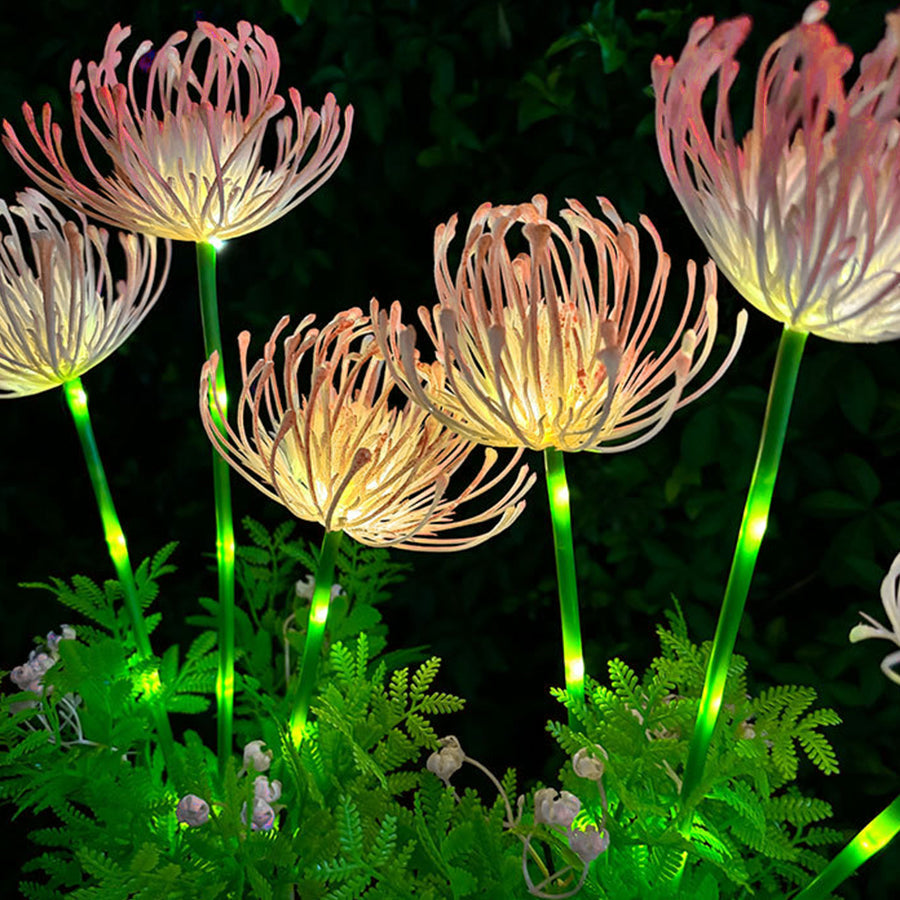 Red Spider Lily Solar Garden Stake Light, 4-Pack — ABS, LED Warm White, IP65, Dusk-to-Dawn